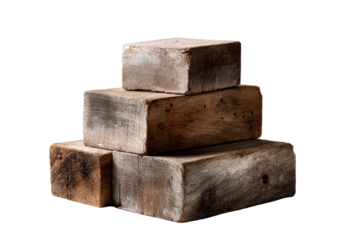 Stacked wooden blocks arranged in a neat formation for display