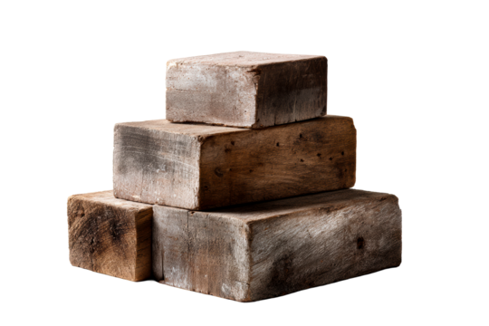 Stacked wooden blocks arranged in a neat formation for display
