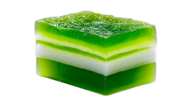 Delicious Thai Pandan Jelly Layer Cake in Vibrant Green Stacked Slices Perfect for Traditional Dessert Photography
