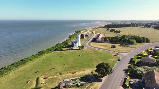 Aerial Video of St Edmund Church Hunstanton Norfolk UK. The only west facing resort on the east coast of England &ndash; there are two sides to Hunstanton. The elegant old Victorian town 