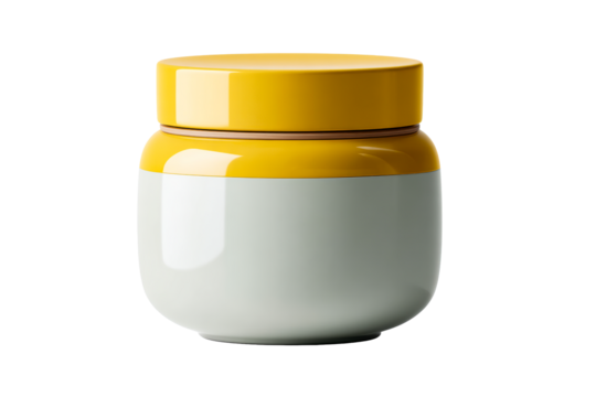 Stylish storage jar with a round shape and yellow lid