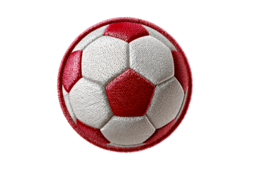 Soccer ball design with red and white hexagonal patterns