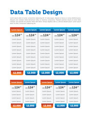 Data Table Design Template with Placeholder Text, Columns, and Rows for Business or Financial Presentations, Customizable Design for Reports and Charts