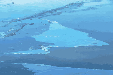Vector illustration of Winter nature background with blocks of ice on the frozen water in spring. Abstract background of drifting ice on water.   © Nataliia