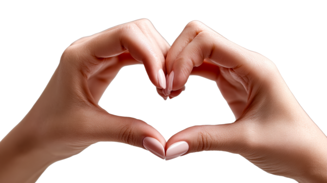 Heart shape hands with elegant nails on clear background