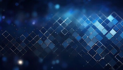 futuristic blue glowing square grid background with floating geometric blocks on dark gradient for digital branding, web design, tech presentation or UI concept

