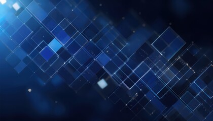 futuristic blue glowing square grid background with floating geometric blocks on dark gradient for digital branding, web design, tech presentation or UI concept

