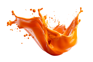 Bright orange splash with dynamic droplets in clear background
