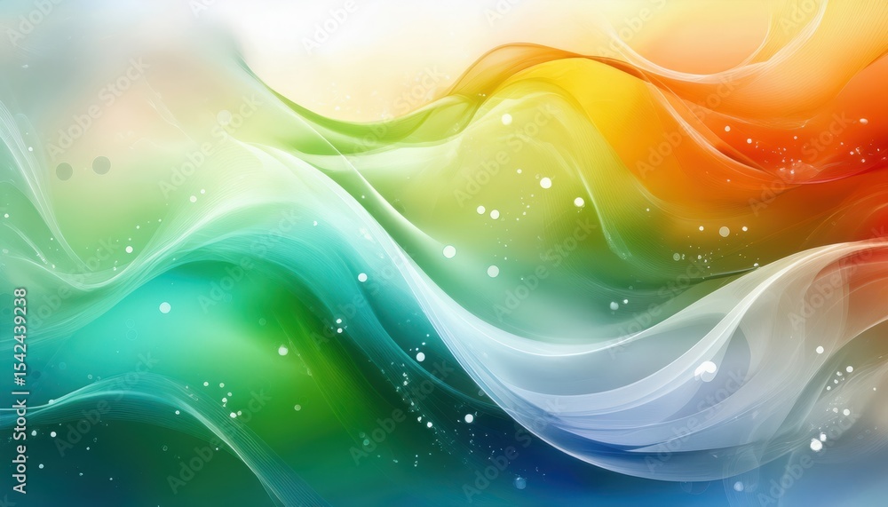 Poster vibrant abstract color wave with soft fluid motion in green blue yellow orange tones on gradient bac
