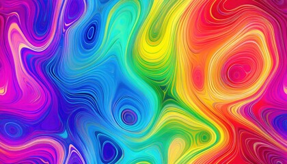 Obraz premium vivid psychedelic swirl pattern in rainbow gradient with fluid abstract texture and neon color flow for web design, poster, branding, digital art background or motion graphics element