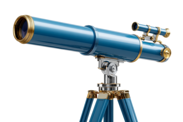 Elegant blue telescope with golden accents on a transparent background