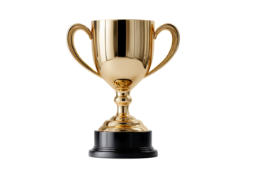 Gold trophy with black base on transparent background