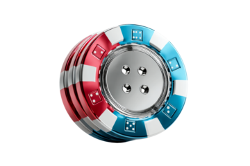 Colorful casino chips stacked on a clear background