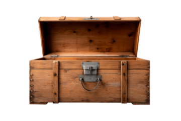 Rustic wooden treasure chest with an open lid for storage