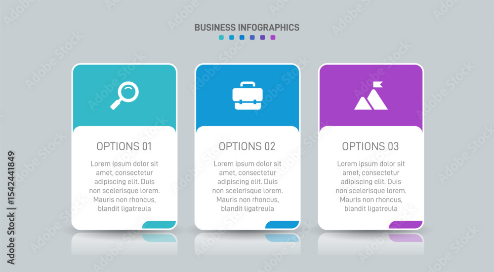 Poster horizontal progress bar featuring 3 arrow-shaped elements, symbolizing three six stages of business 