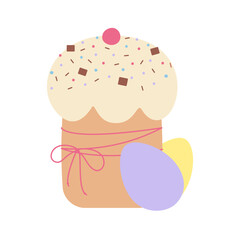 Hand drawn Easter Cake sprinkles and chocolate pieces decorate with painted lavender and yellow Eggs