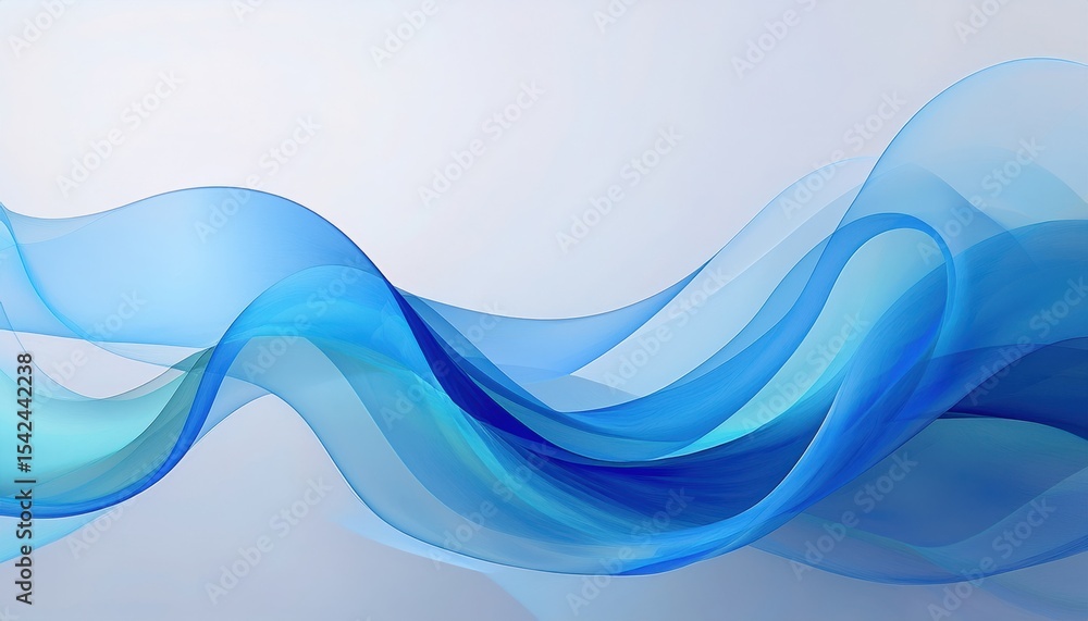 Poster ethereal blue abstract wave flowing in layered translucent gradients on white background for modern 
