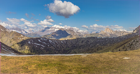 Alpine landscape of the Dolomites from the Giau Pass