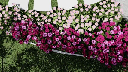 3d image of the landscape design of the home territory. Landscaping of the territory. Computer visualization of composite landscaping and landscaping solutions. White garden.