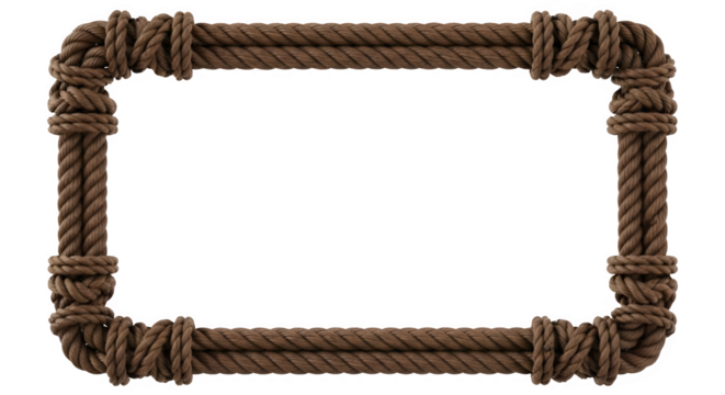 Decorative brown rope border frame for photos nautical maritime rustic design element graphic resource 100 char on transparent background