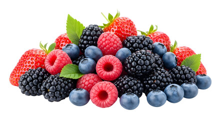 Delicious mixed berries fresh fruit strawberry raspberry blueberry blackberry healthy eating antioxidants on transparent background