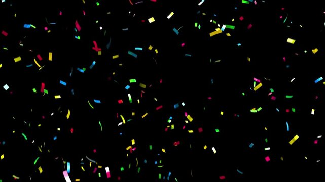 Shiny Metallic Colorful Confetti Falling Seamless Looping Video on Black Background 4K 30 FPS