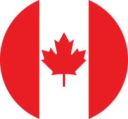 canada flag in a circle, round icon with red maple leaf vector illustration

