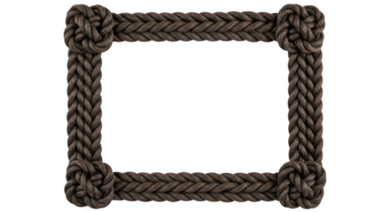 Brown rope border frame nautical marine knot braided decorative square design element graphic resource image on transparent background