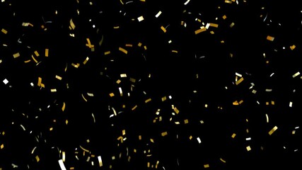 Shiny Metallic Gold Confetti Falling Seamless Looping Video on Black Background 4K 30 FPS - Powered by Adobe
