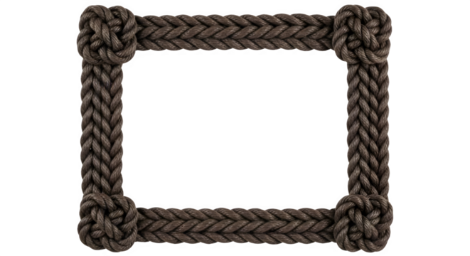 Brown rope border frame nautical marine knot braided decorative square design element graphic resource image on transparent background