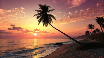 palm-tree--tropical-beach--sunset--silhouette--oce.