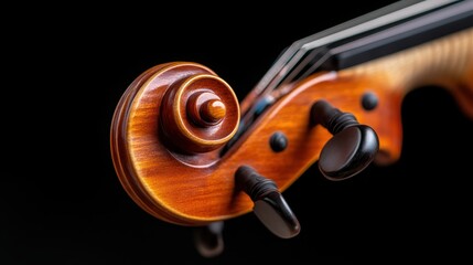 This detailed image showcases the elegant scroll of a violin, emphasizing the craftsmanship and rich tones of the wood that make it a beautiful musical instrument.