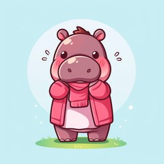 Cute Hippo in Winter Outfit
