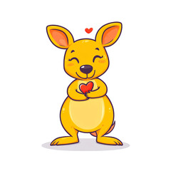 Obraz premium Cute Kangaroo Holding Heart Valentine's Day Vector Illustration