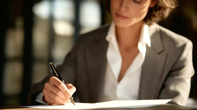 Defendant Signing Plea Agreement with Pen in Soft Natural Light