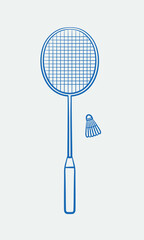 Hand-drawn badminton racket. Line art, ink, minimalist style. Vector illustration. Sport collection.