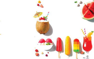 Summer Treats Collection – Colorful Vector Set of Tropical Drinks, Ice Cream, Popsicles, and Watermelon
