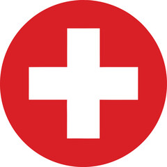 switzerland flag in a circle, red round icon with white cross vector illustration