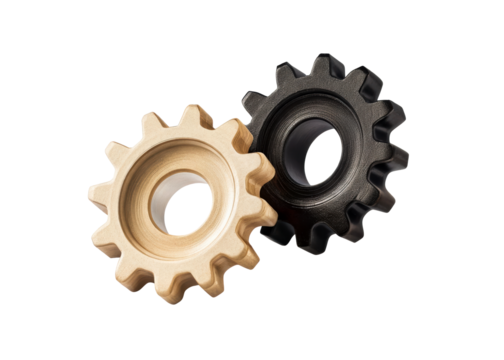 Gear shapes in black and beige colors on a transparent background