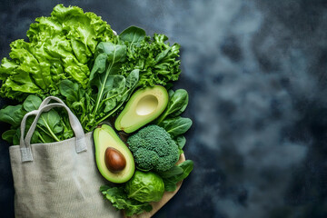 Fresh Green Produce in Reusable Bag - Healthy Groceries