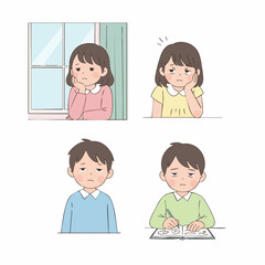 Flat Illustration Worried People Sitting with Depression and Anxiety Character