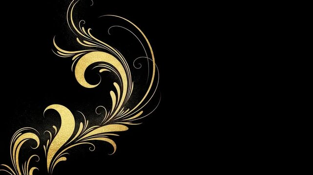 Golden glittering flourish swirl pattern on dark background. Elegant royal luxury design element for greeting card invitation footage.