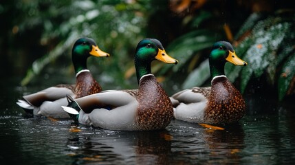 Fototapeta premium Ducks in a Wet Park Pond