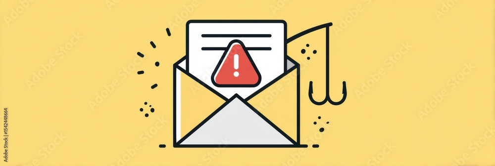 Poster Phishing Email Warning Icon With Alert Signs on a Yellow Background Representing Cybersecurity Awareness