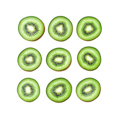 Fototapeta premium Kiwi Slices Delight: A vibrant and appetizing image showcasing meticulously arranged kiwi slices, their striking green flesh and delicate seeds offering a refreshing visual treat.
