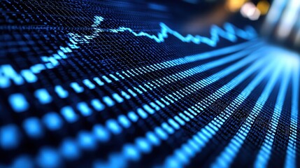 A bullish graph, a digital canvas of sky blue, charts the upward trend of stock market investments, a testament to financial success 