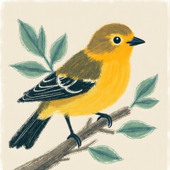 Stylized Illustration of a Yellow Bird on a Branch