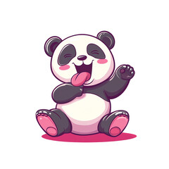 Naklejka premium Adorable Playful Panda Cartoon Character Illustration: Happy Panda with Tongue Out, Sitting and Smiling. Perfect for kids' products, clothing, greeting cards, and social media.