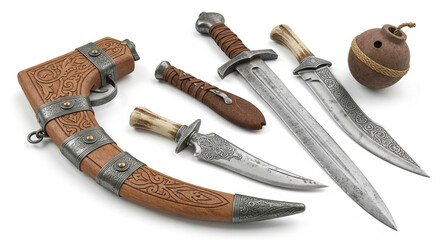 old hunting knife isolated on white
