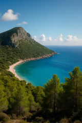 Naklejka premium view of the sea and mountains
